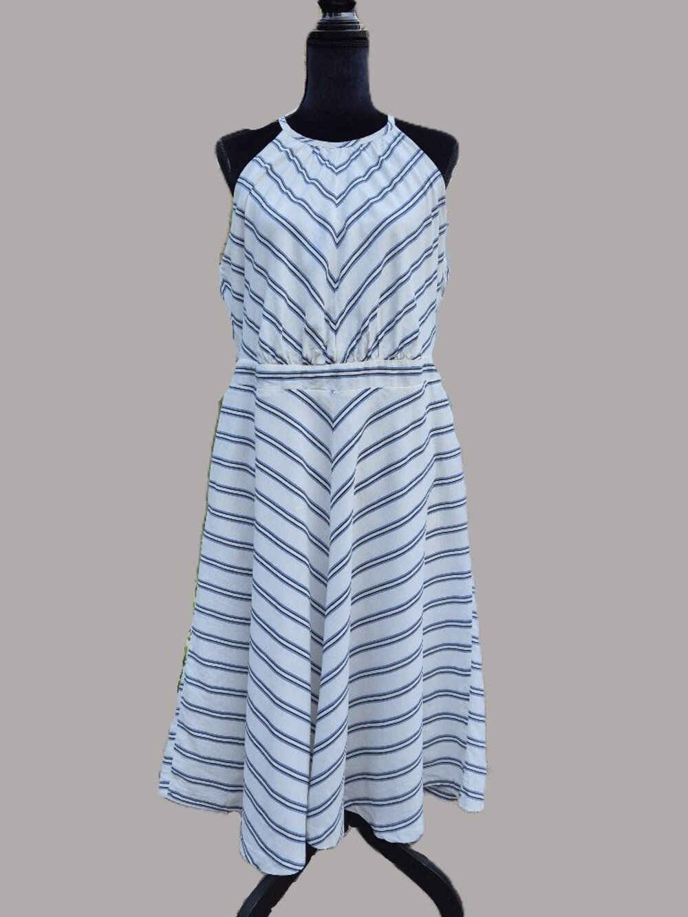 New York & Company Blue and White Stripe Linen Blend Dress, Size XL